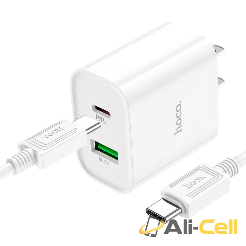 Wall charger “C80 Plus Rapido” PD + QC3.0 US set with cable (C80 Plus Set Tc Ltn White, Set With Type C To Lightning Cable) — 3