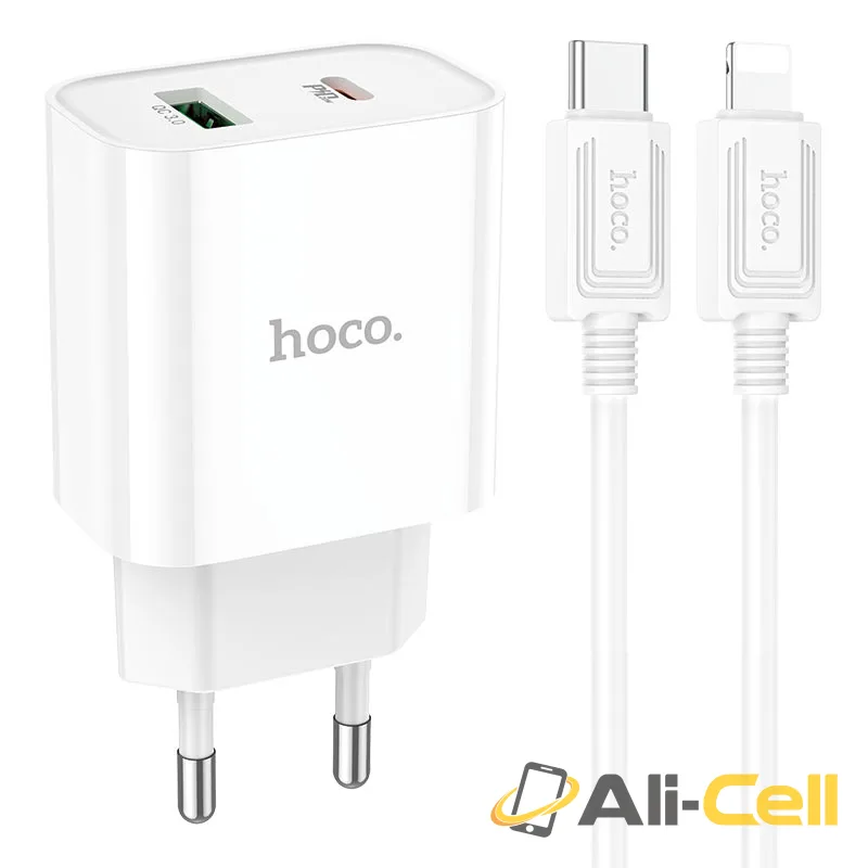 Wall charger “C80A Plus Rapido” PD + QC3.0 EU set with cable (C80a Plus Set Tc Ltn White, Set With Type C To Lightning Cable)