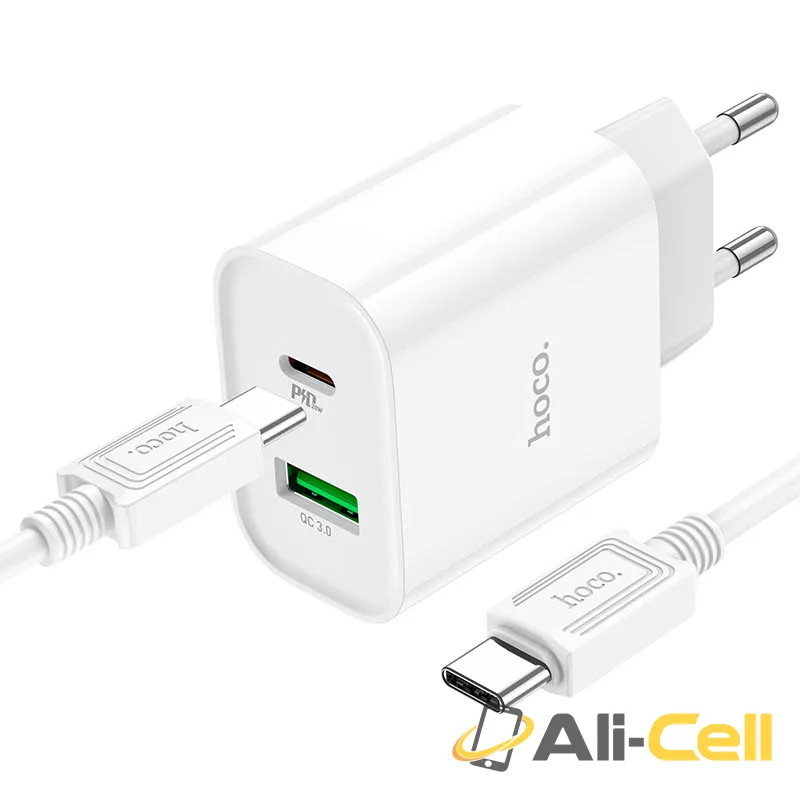 Wall charger “C80A Plus Rapido” PD + QC3.0 EU set with cable (C80a Plus White, Single) — 3