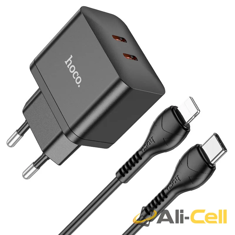 Wall charger “N29 Triumph” PD35W EU set with cable (N29 Set Tc Ltn Black, Set With Type C To Lightning Cable)