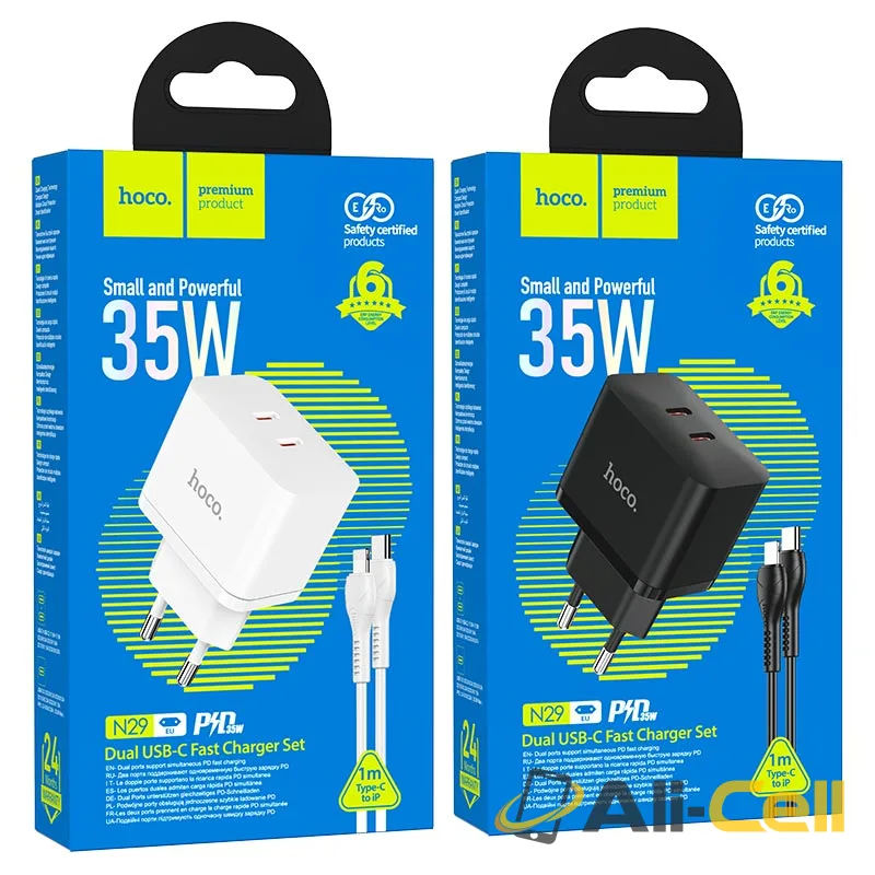 Wall charger “N29 Triumph” PD35W EU set with cable (N29 Set Tc Ltn Black, Set With Type C To Lightning Cable) — 7