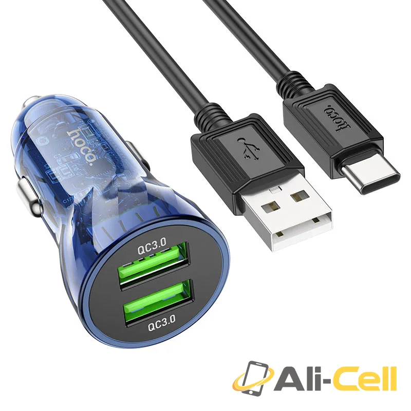 Car charger “Z47 Transparent Discovery Edition” QC3.0 set (Z47 Set Usb Tc Transparent Blue, Set With Type C Cable)