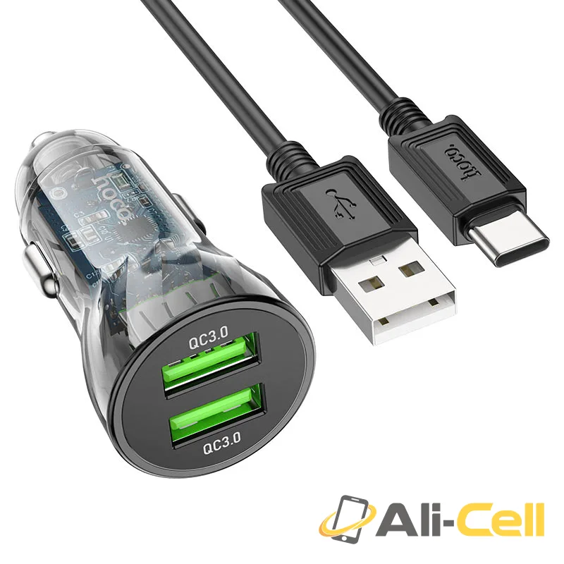 Car charger “Z47 Transparent Discovery Edition” QC3.0 set (Z47 Set Usb Tc Transparent Black, Set With Type C Cable)
