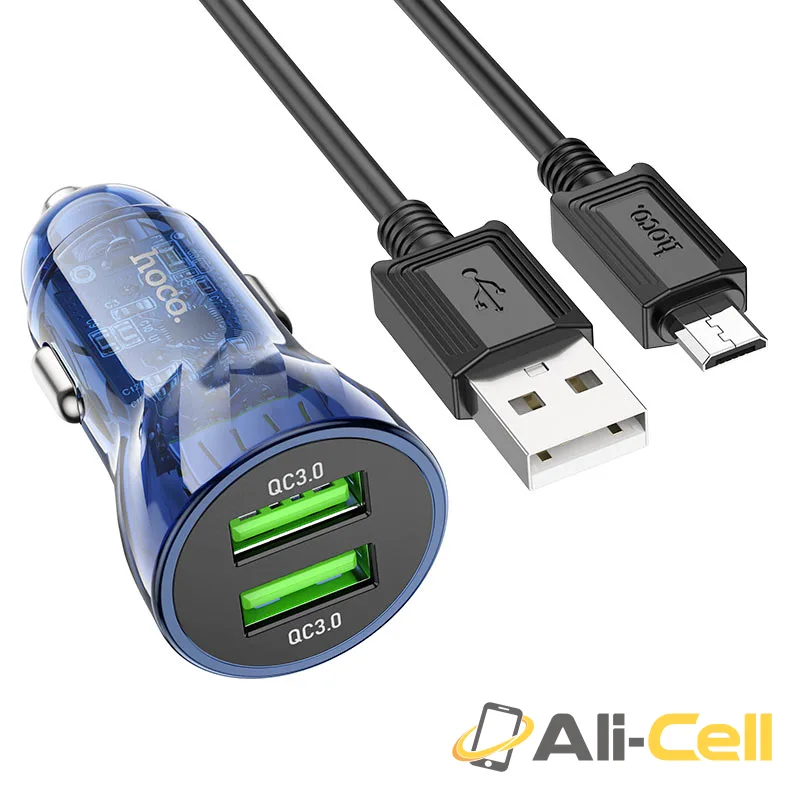 Car charger “Z47 Transparent Discovery Edition” QC3.0 set (Z47 Set Usb Musb Transparent Blue, Set With Micro Usb Cable)