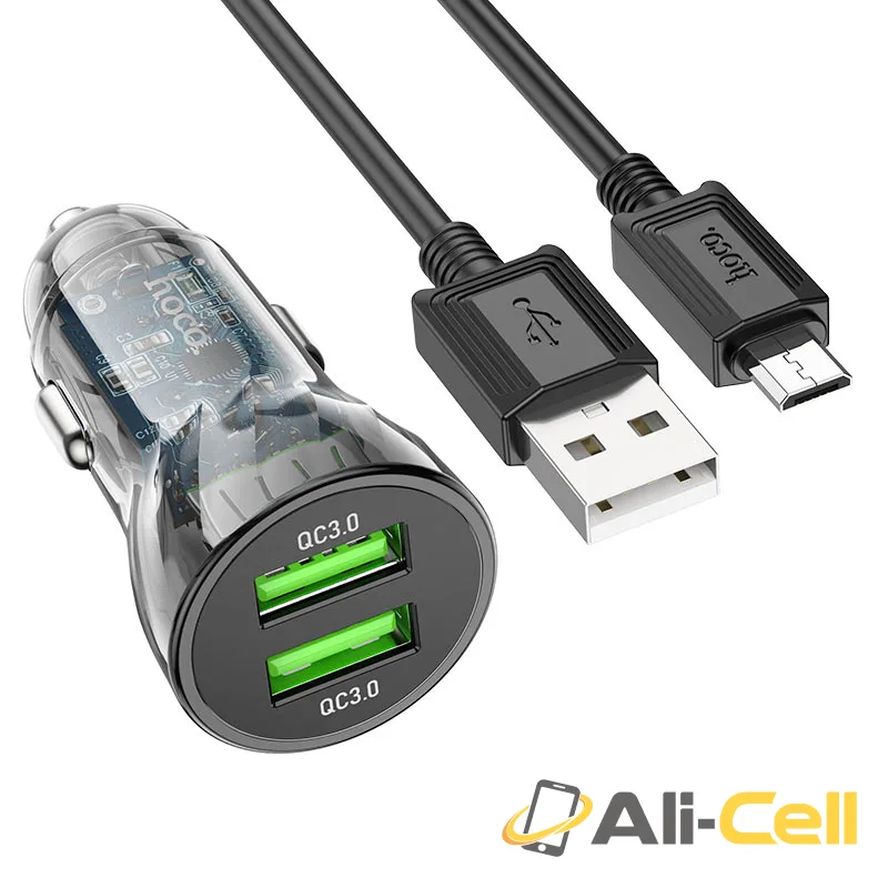 Car charger “Z47 Transparent Discovery Edition” QC3.0 set (Z47 Set Usb Musb Transparent Black, Set With Micro Usb Cable)