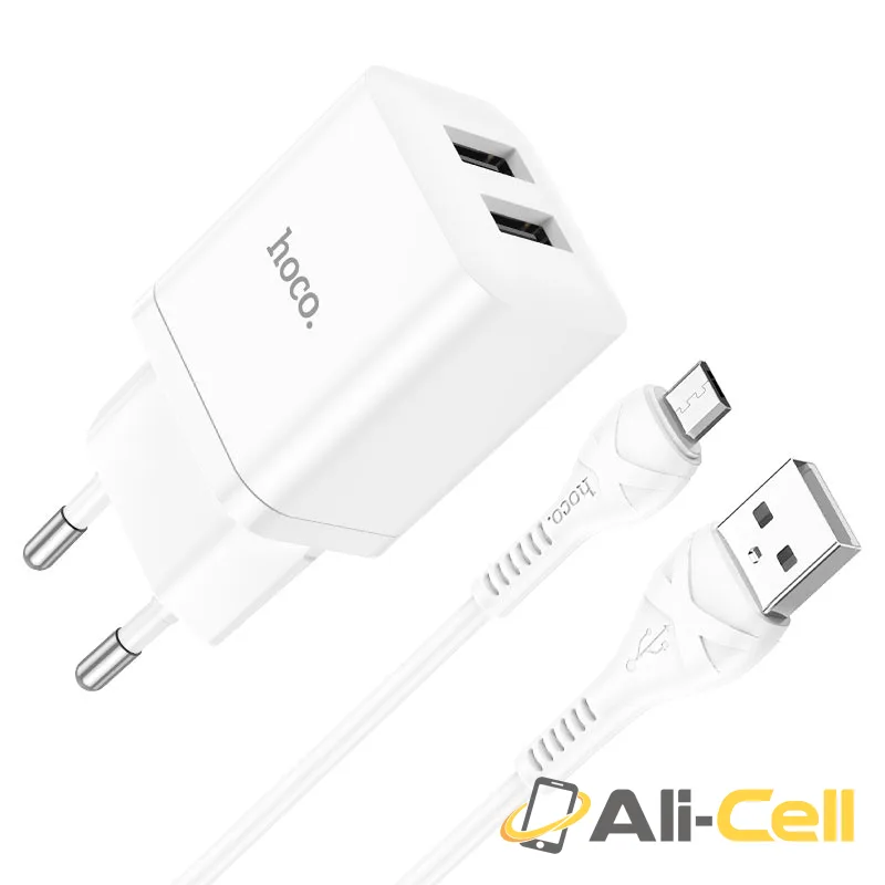 Wall charger “N25 Maker” EU set with cable (N25 Set Usb Musb White, Set With Micro Usb Cable)