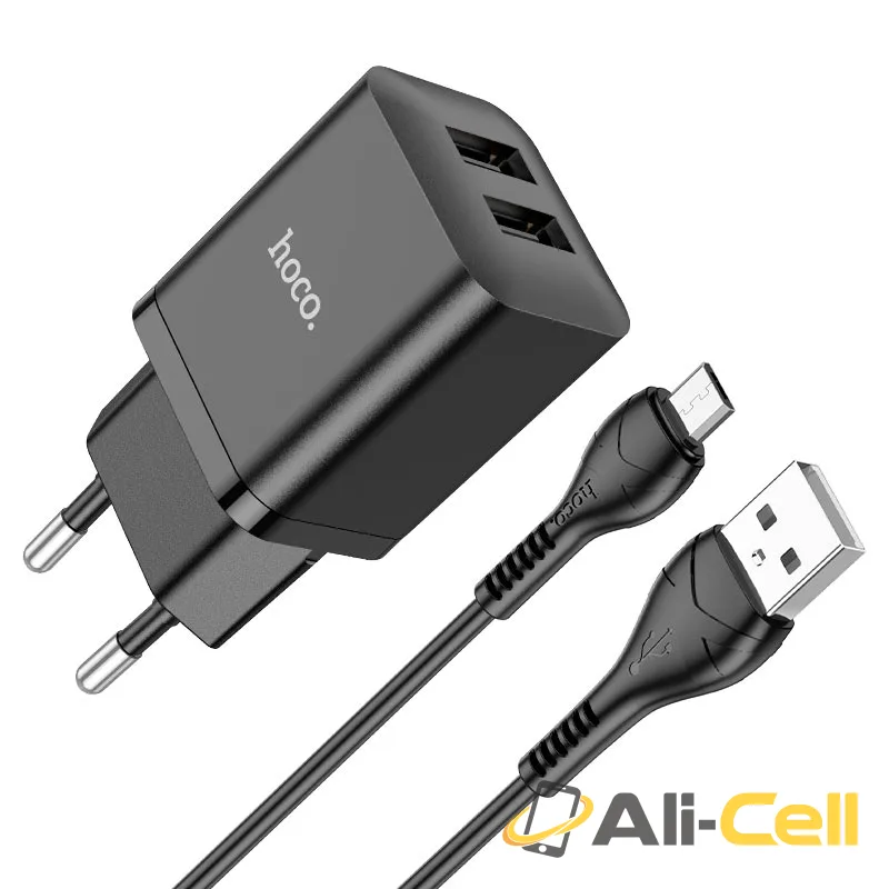 Wall charger “N25 Maker” EU set with cable (N25 Set Usb Musb Black, Set With Micro Usb Cable)