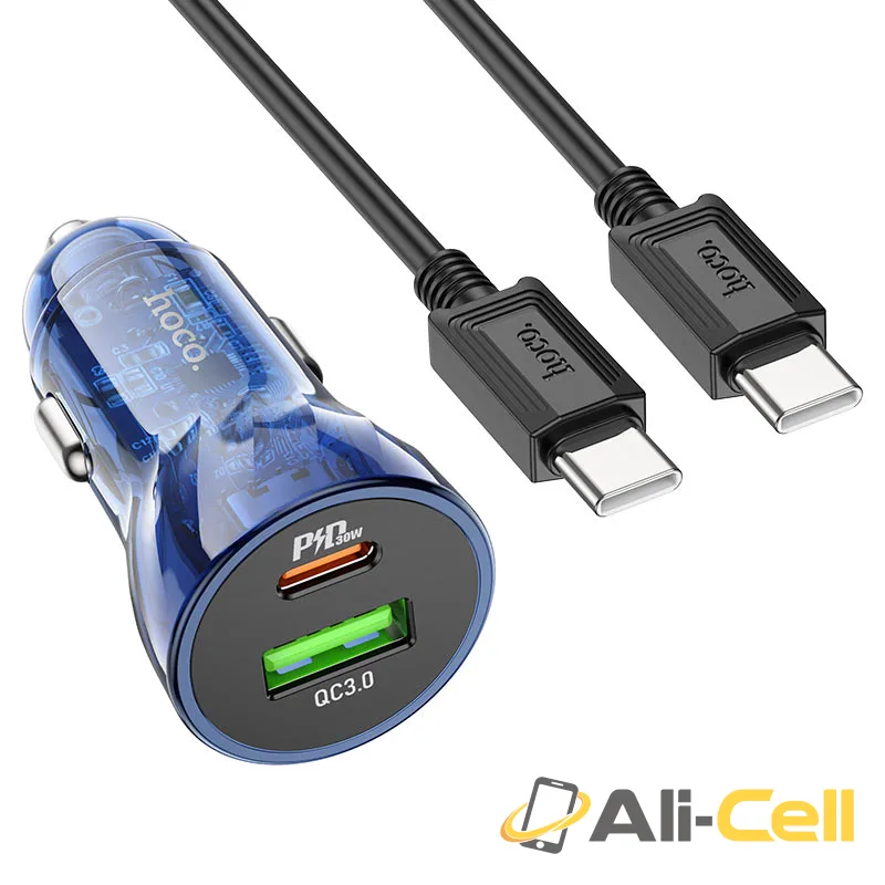 Car charger “Z47A Transparent Discovery Edition” PD30W+QC3.0 set (Z47a Set Tc Tc Transparent Blue, Set With Type C To Type C Cable)
