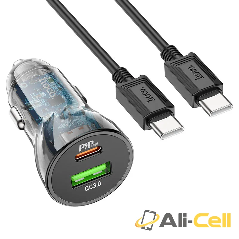 Car charger “Z47A Transparent Discovery Edition” PD30W+QC3.0 set (Z47a Set Tc Tc Transparent Black, Set With Type C To Type C Cable)
