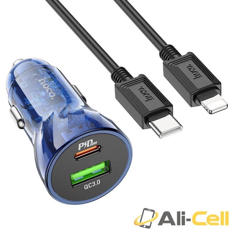 Car charger “Z47A Transparent Discovery Edition” PD30W+QC3.0 set (Z47a Set Tc Ltn Transparent Blue, Set With Type C To Lightning Cable)