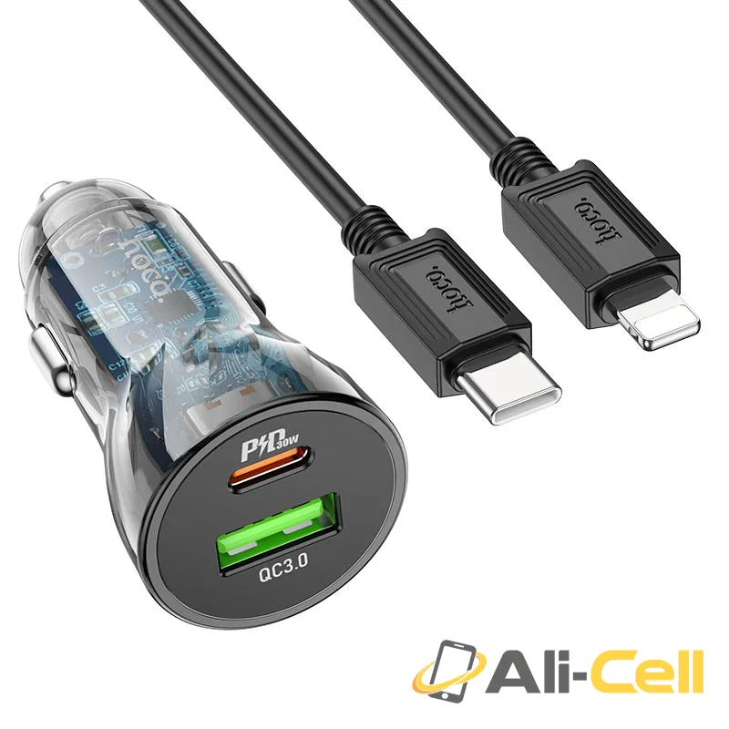 Car charger “Z47A Transparent Discovery Edition” PD30W+QC3.0 set (Z47a Set Tc Ltn Transparent Black, Set With Type C To Lightning Cable)
