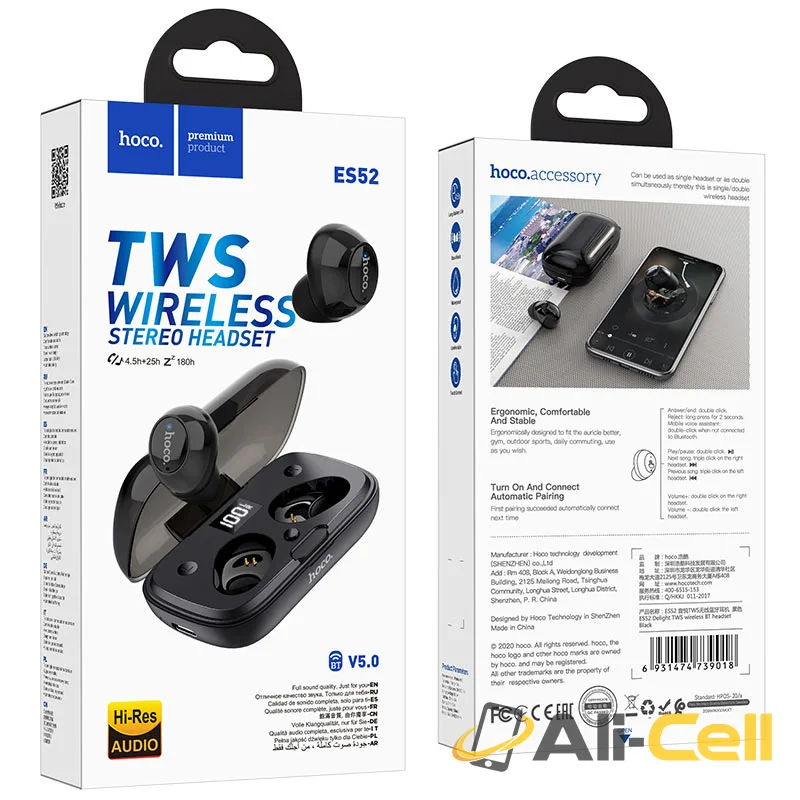 Wireless headset “ES52 Delight” TWS with charging case (Es52 Black) — 7