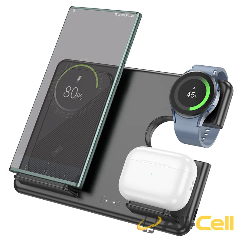 Wireless charger “CQ2 Flash” folding 3-in-1 (Cq2 Black) — 3