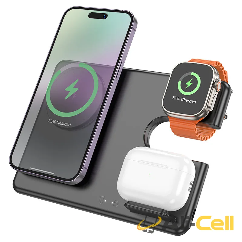 Wireless charger “CQ1 Geek” folding 3-in-1 magnetic (Cq1 Black) — 3