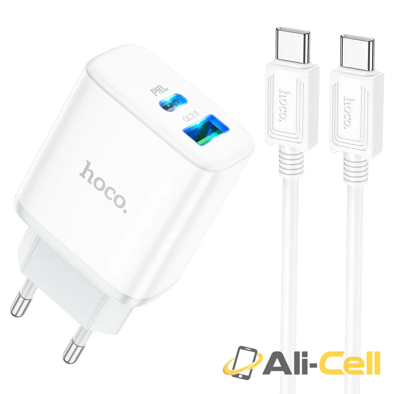 Wall charger “C105A Stage” PD20W + QC3.0 EU cable set (C105a Set Tc Tc White, Set With Type C To Type C Cable)