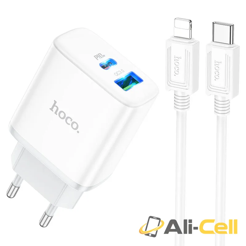 Wall charger “C105A Stage” PD20W + QC3.0 EU cable set (C105a Set Tc Ltn White, Set With Type C To Lightning Cable)