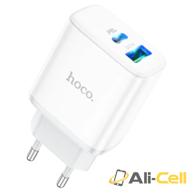 Wall charger “C105A Stage” PD20W + QC3.0 EU cable set (C105a Set Tc Ltn White, Set With Type C To Lightning Cable) — 2