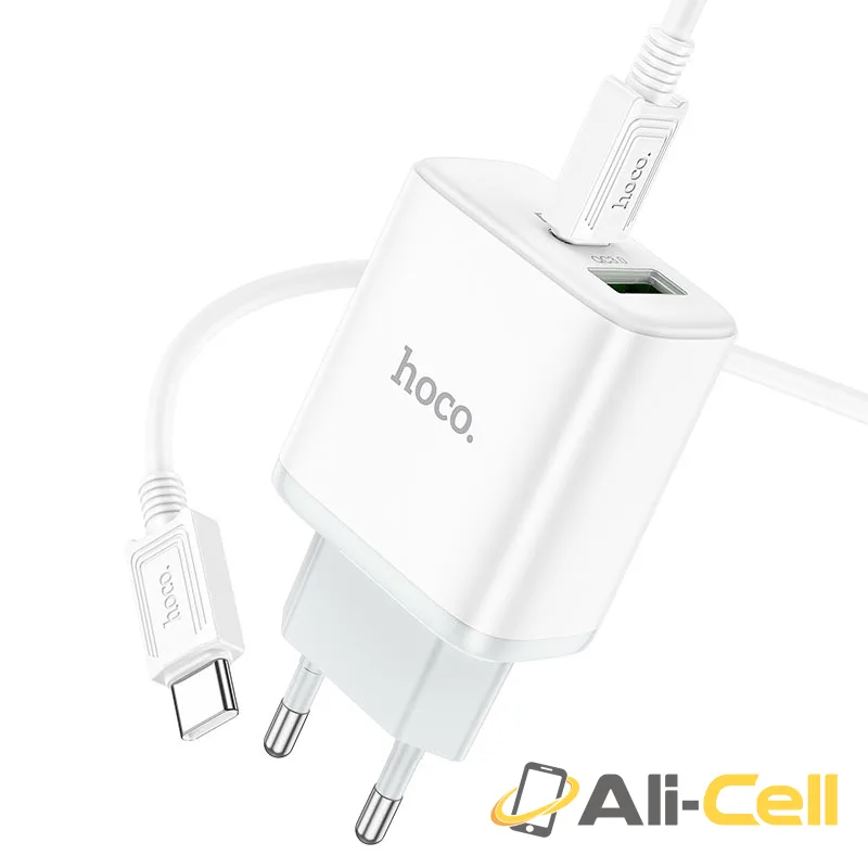 Wall charger “C105A Stage” PD20W + QC3.0 EU cable set (C105a White, Single) — 3