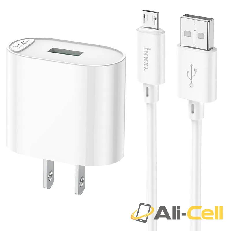 Wall charger “C109 Fighter” QC3.0 US cable set (C109 Set Usb Musb White, Set With Micro Usb Cable)