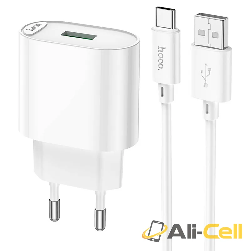 Wall charger “C109A Fighter” QC3.0 EU cable set (C109a Set Usb Tc White, Set With Type C Cable)