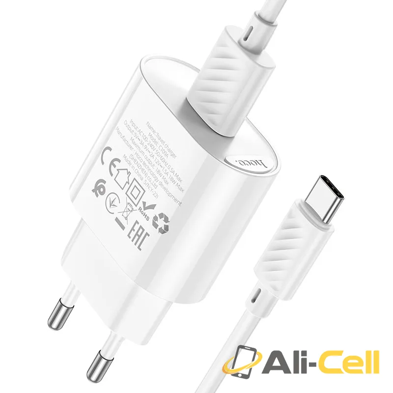 Wall charger “C109A Fighter” QC3.0 EU cable set (C109a Set Usb Tc White, Set With Type C Cable) — 5