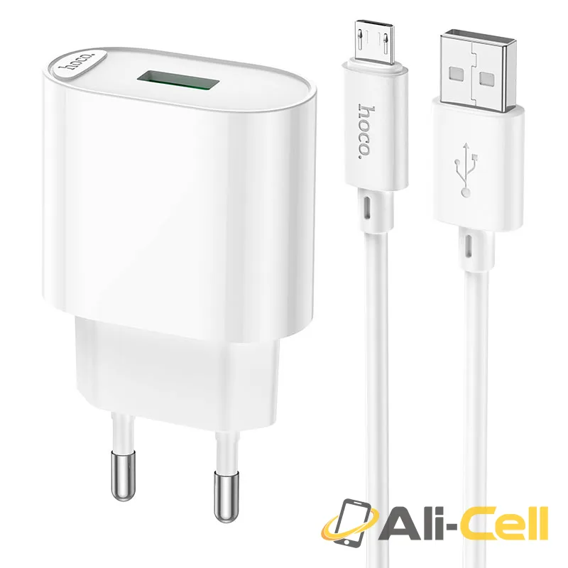 Wall charger “C109A Fighter” QC3.0 EU cable set (C109a Set Usb Musb White, Set With Micro Usb Cable)