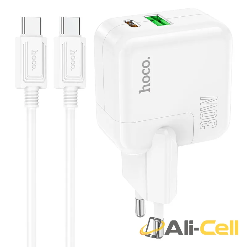 Wall charger “C111A Lucky” PD30W + QC3.0 EU cable set (C111a Set Tc Tc White, Set With Type C To Type C Cable)