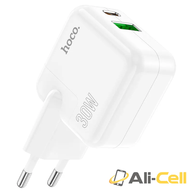 Wall charger “C111A Lucky” PD30W + QC3.0 EU cable set (C111a Set Tc Ltn White, Set With Type C To Lightning Cable) — 2