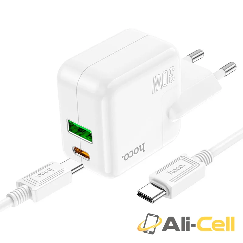 Wall charger “C111A Lucky” PD30W + QC3.0 EU cable set (C111a Set Tc Ltn White, Set With Type C To Lightning Cable) — 3