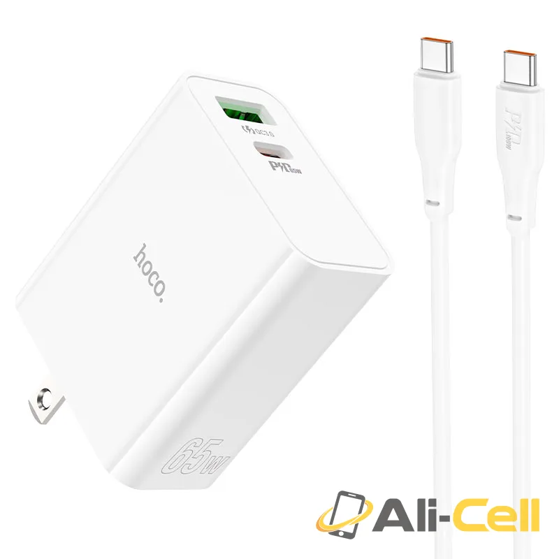 Wall charger “C113 Awesome” PD65W + QC3.0 US cable set (C113 Set Tc Tc White, Set With Type C To Type C Cable)