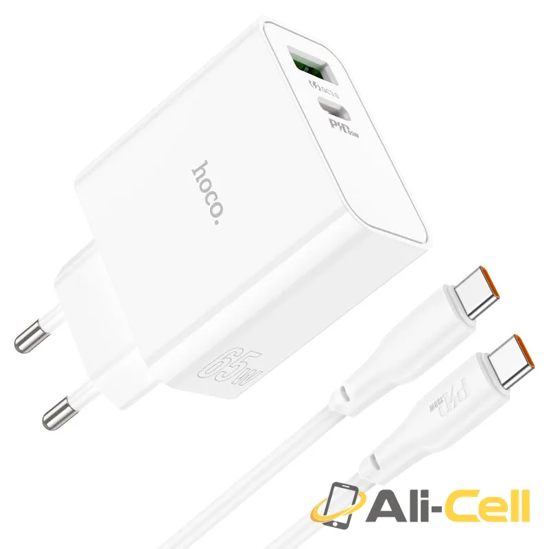 Wall charger “C113A Awesome” PD65W + QC3.0 EU cable set (C113a Set Tc Tc White, Set With Type C To Type C Cable) — 6