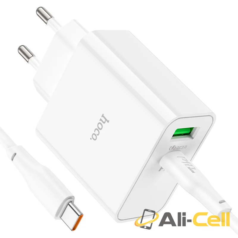 Wall charger “C113A Awesome” PD65W + QC3.0 EU cable set (C113a White, Single) — 3
