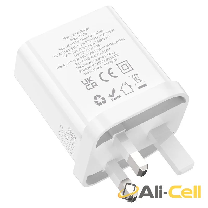 Wall charger “C113B Bravery” PD65W + QC3.0 UK (C113b White) — 6