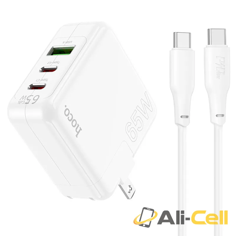 Wall charger “C115 Header” PD65W + QC3.0 US cable set (C115 Set Tc Tc White, Set With Type C To Type C Cable)