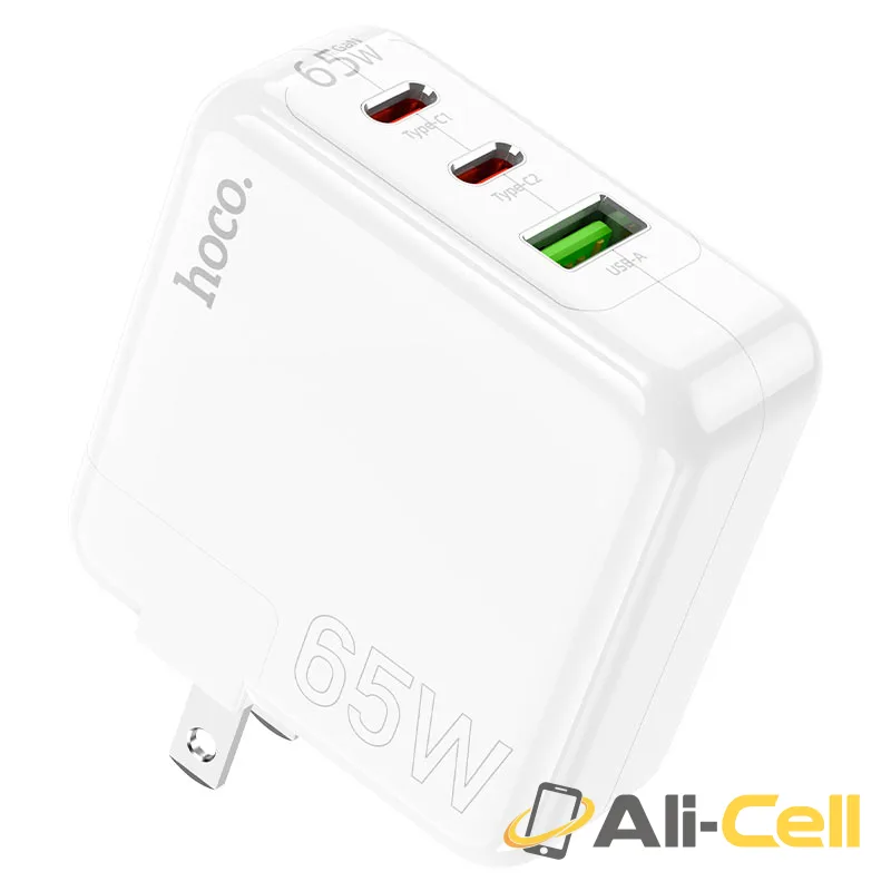 Wall charger “C115 Header” PD65W + QC3.0 US cable set (C115 Set Tc Tc White, Set With Type C To Type C Cable) — 2