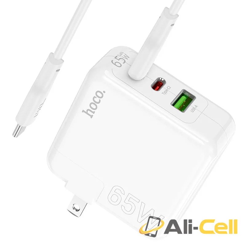 Wall charger “C115 Header” PD65W + QC3.0 US cable set (C115 Set Tc Tc White, Set With Type C To Type C Cable) — 3