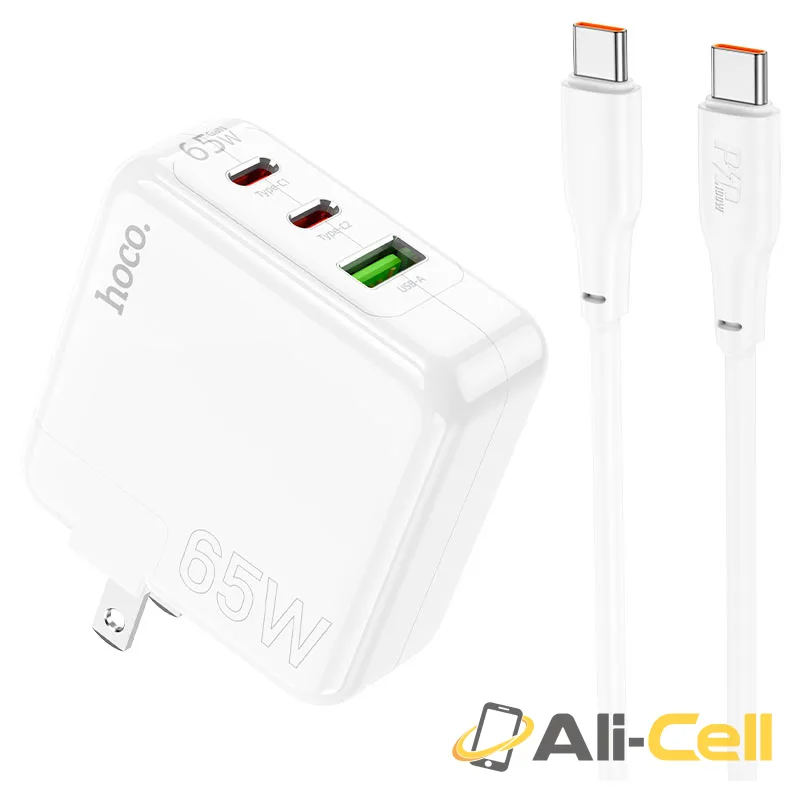 Wall charger “C115 Header” PD65W + QC3.0 US cable set (C115 Set Tc Tc White, Set With Type C To Type C Cable) — 5
