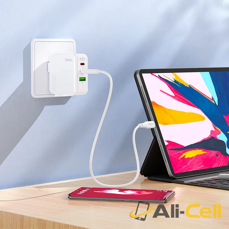 Wall charger “C115 Header” PD65W + QC3.0 US cable set (C115 Set Tc Tc White, Set With Type C To Type C Cable) — 7