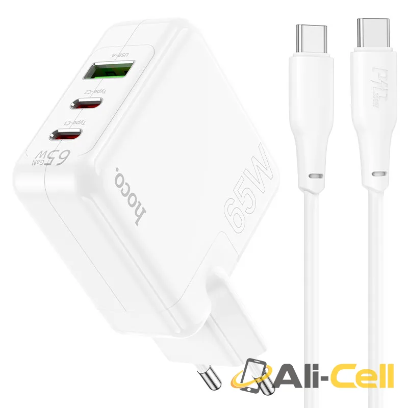 Wall charger “C115A Header” PD65W + QC3.0 EU cable set (C115a Set Tc Tc White, Set With Type C To Type C Cable)