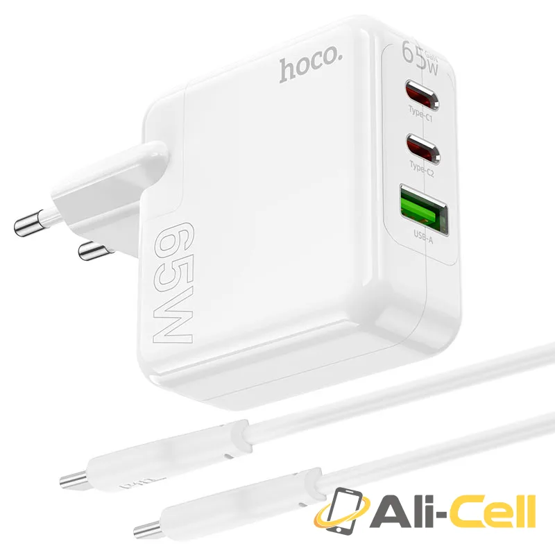 Wall charger “C115A Header” PD65W + QC3.0 EU cable set (C115a Set Tc Tc White, Set With Type C To Type C Cable) — 3