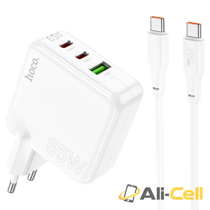 Wall charger “C115A Header” PD65W + QC3.0 EU cable set (C115a White, Single) — 5