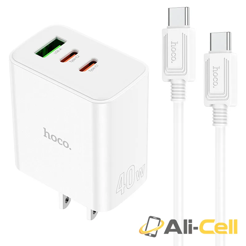 Wall charger “C126 Pure power” 40W PD20W + QC3.0 US cable set (C126 Set Tc Tc White, Set With Type C To Type C Cable)