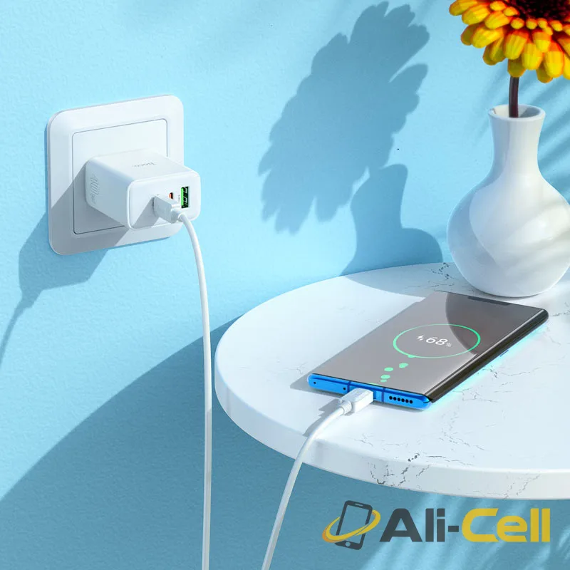 Wall charger “C126 Pure power” 40W PD20W + QC3.0 US cable set (C126 Set Tc Tc White, Set With Type C To Type C Cable) — 7