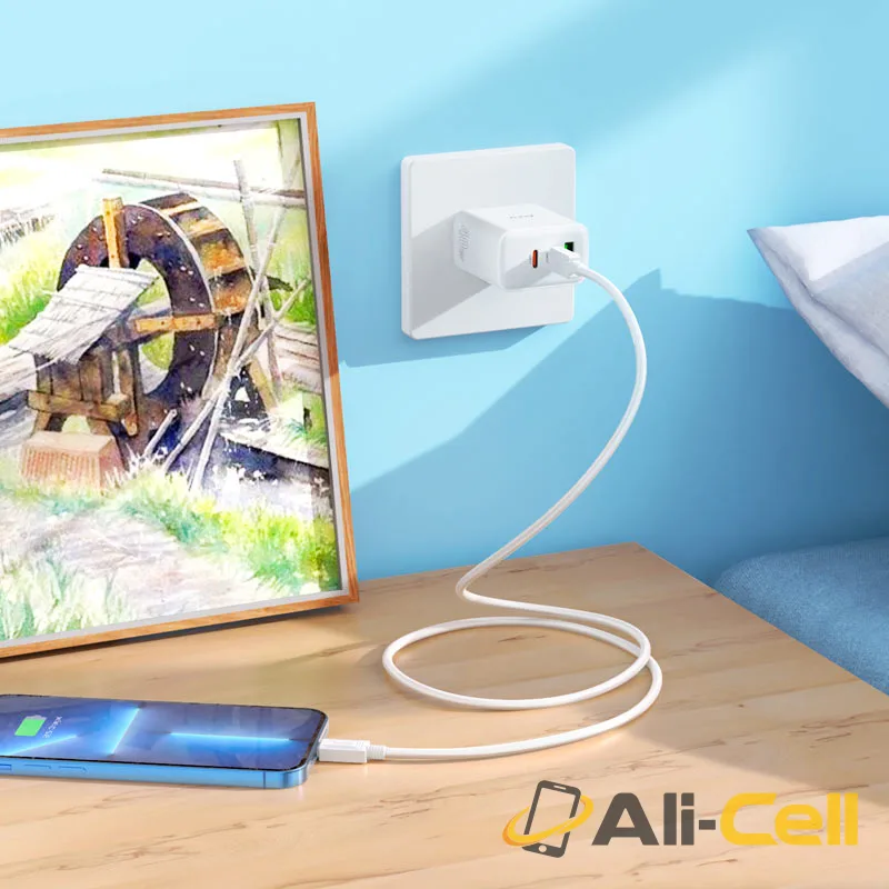 Wall charger “C126 Pure power” 40W PD20W + QC3.0 US cable set (C126 Set Tc Tc White, Set With Type C To Type C Cable) — 8