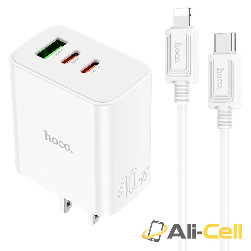 Wall charger “C126 Pure power” 40W PD20W + QC3.0 US cable set (C126 Set Tc Ltn White, Set With Type C To Lightning Cable)