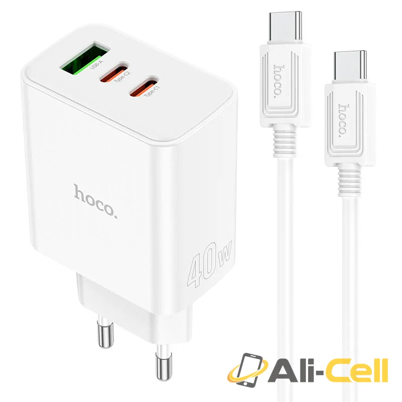 Wall charger “C126A Pure power” 40W PD20W + QC3.0 EU cable set (C126a Set Tc Tc White, Set With Type C To Type C Cable)