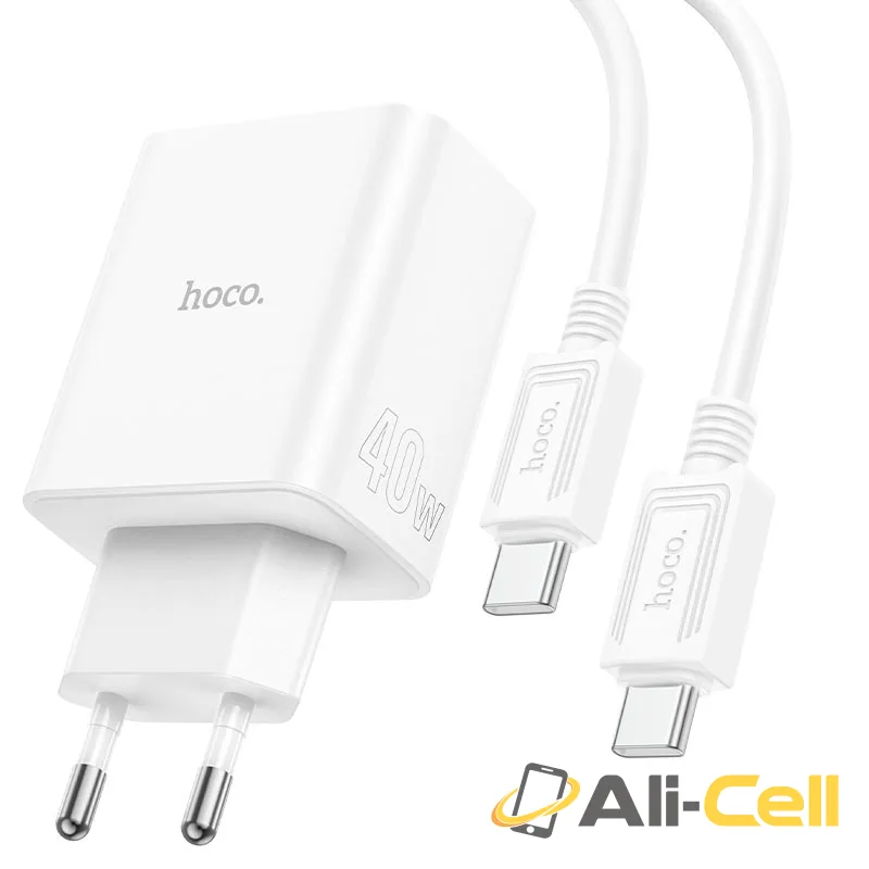 Wall charger “C126A Pure power” 40W PD20W + QC3.0 EU cable set (C126a Set Tc Tc White, Set With Type C To Type C Cable) — 5