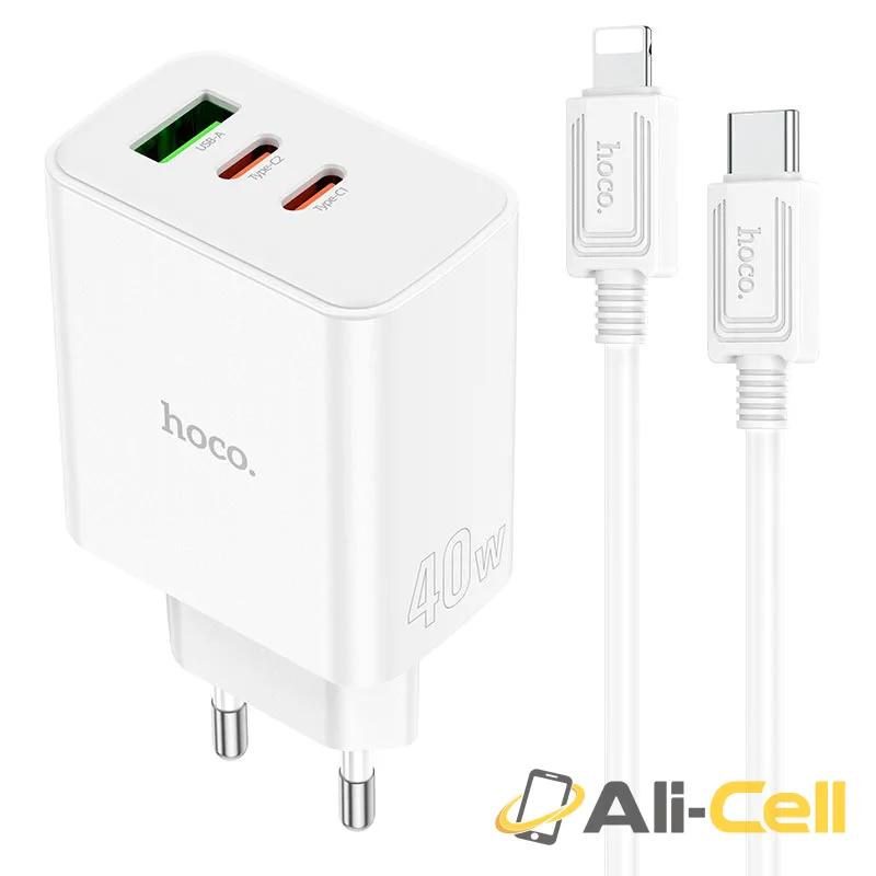 Wall charger “C126A Pure power” 40W PD20W + QC3.0 EU cable set (C126a Set Tc Ltn White, Set With Type C To Lightning Cable)