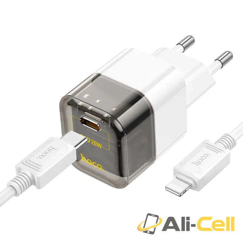 Wall charger “C125A Transparent tribute” PD20W EU cable set (C125a Set Tc Ltn Transparent Black, Set With Type C To Lightning Cable)