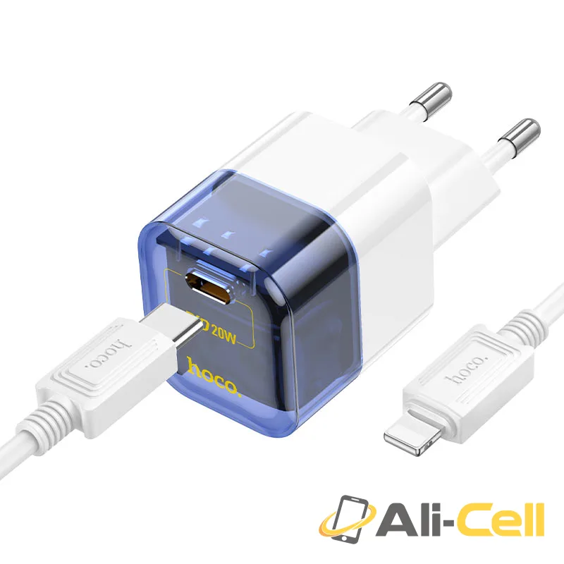 Wall charger “C125A Transparent tribute” PD20W EU cable set (C125a Set Tc Ltn Transparent Blue, Set With Type C To Lightning Cable)